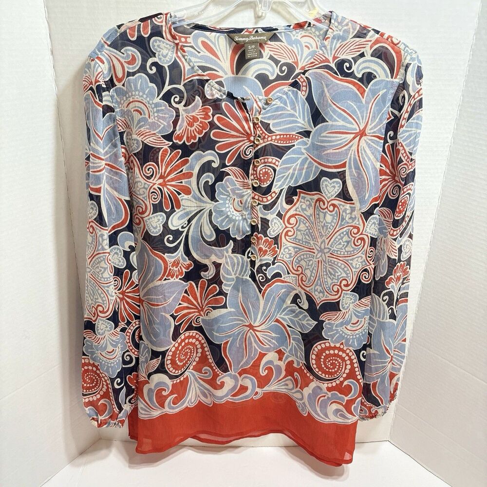Tommy Bahama Women’s Silk Peasant Top Floral Beach - Picture 1 of 7
